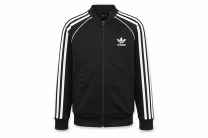 Front view of Adidas boys’ black track jacket 9-10 years full zip sports
