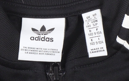 Brand and care label for Adidas boys’ black track jacket 9-10 years full zip sports