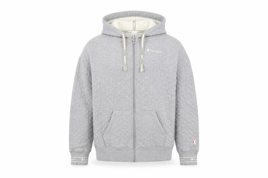 Champion Men’s Grey Full Zip Hoodie - Small, Quilted Style