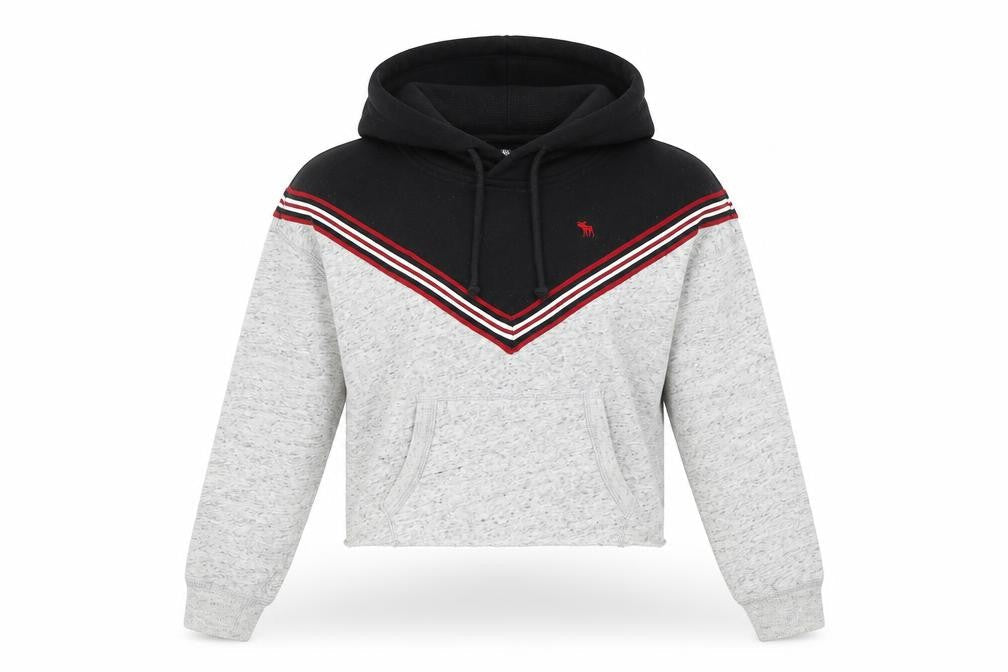 Abercrombie & Fitch Women's Pullover Hoodie, 2XS, Grey & Black
