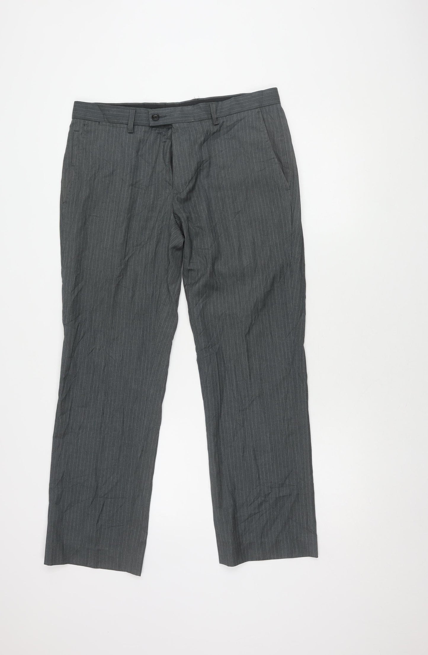 Butler and Webb Men's Grey Striped Business Trousers 34