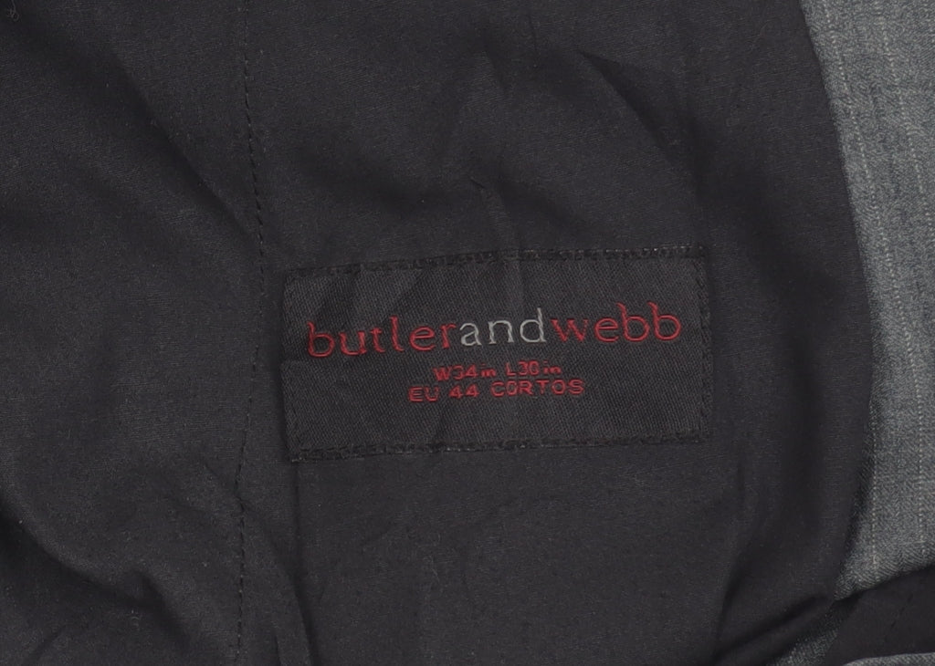 Butler and Webb Men's Grey Striped Business Trousers 34