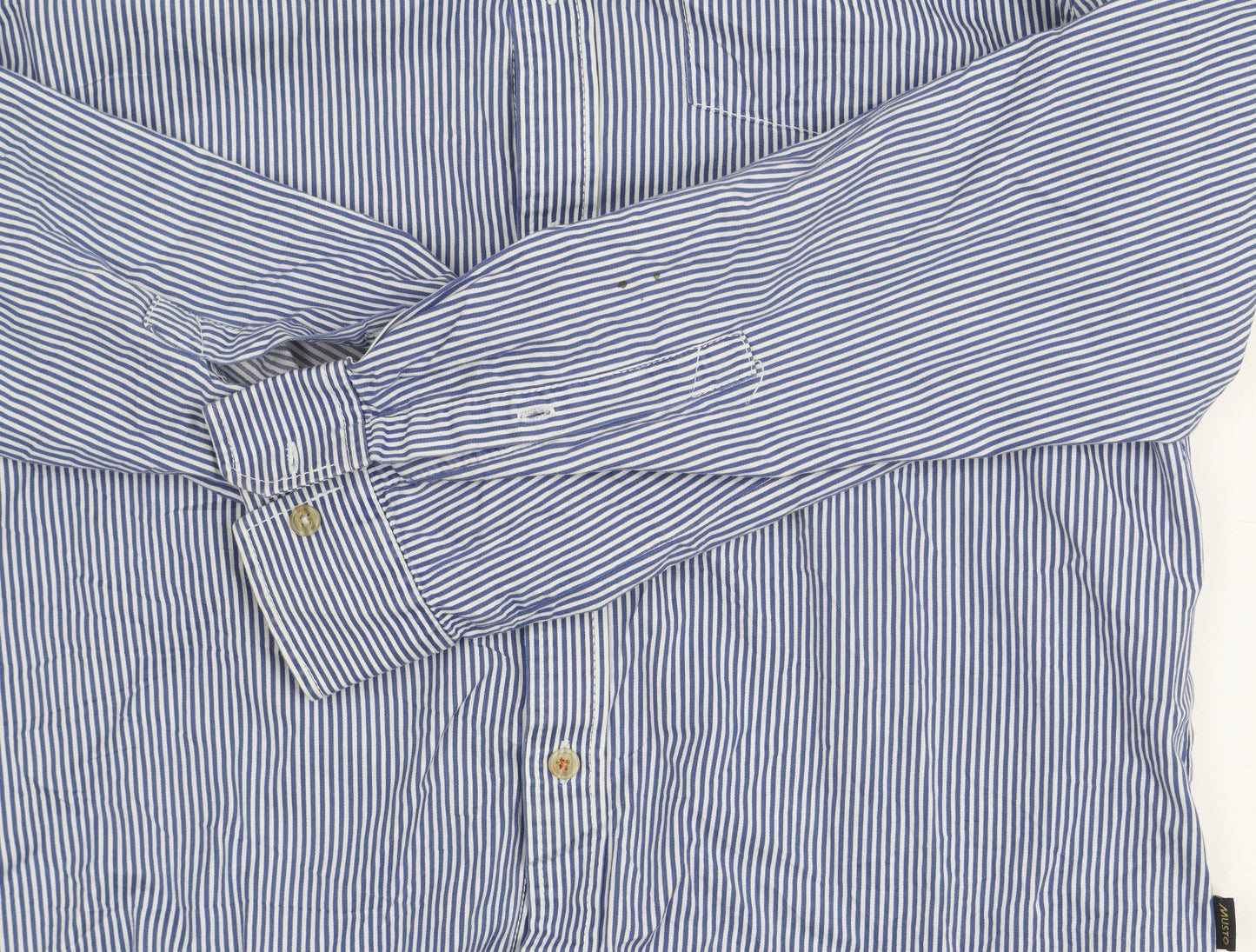 Musto Men's Blue Striped Button-Up Shirt, M