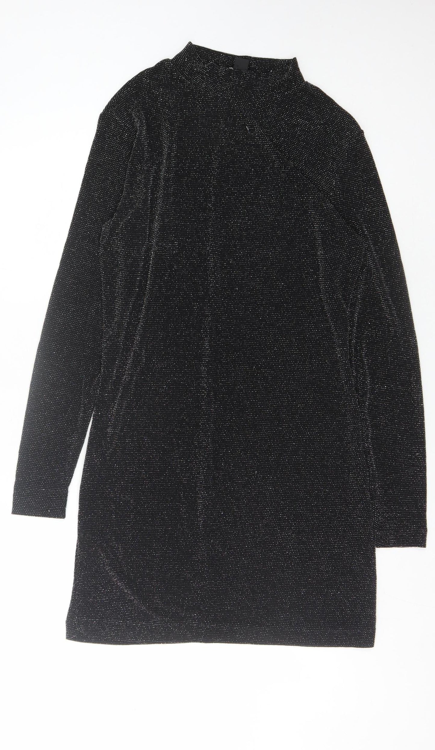 Monki Women's Black Glitter Dress L High Neck