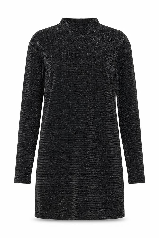 Monki Women's Black Glitter Dress L High Neck