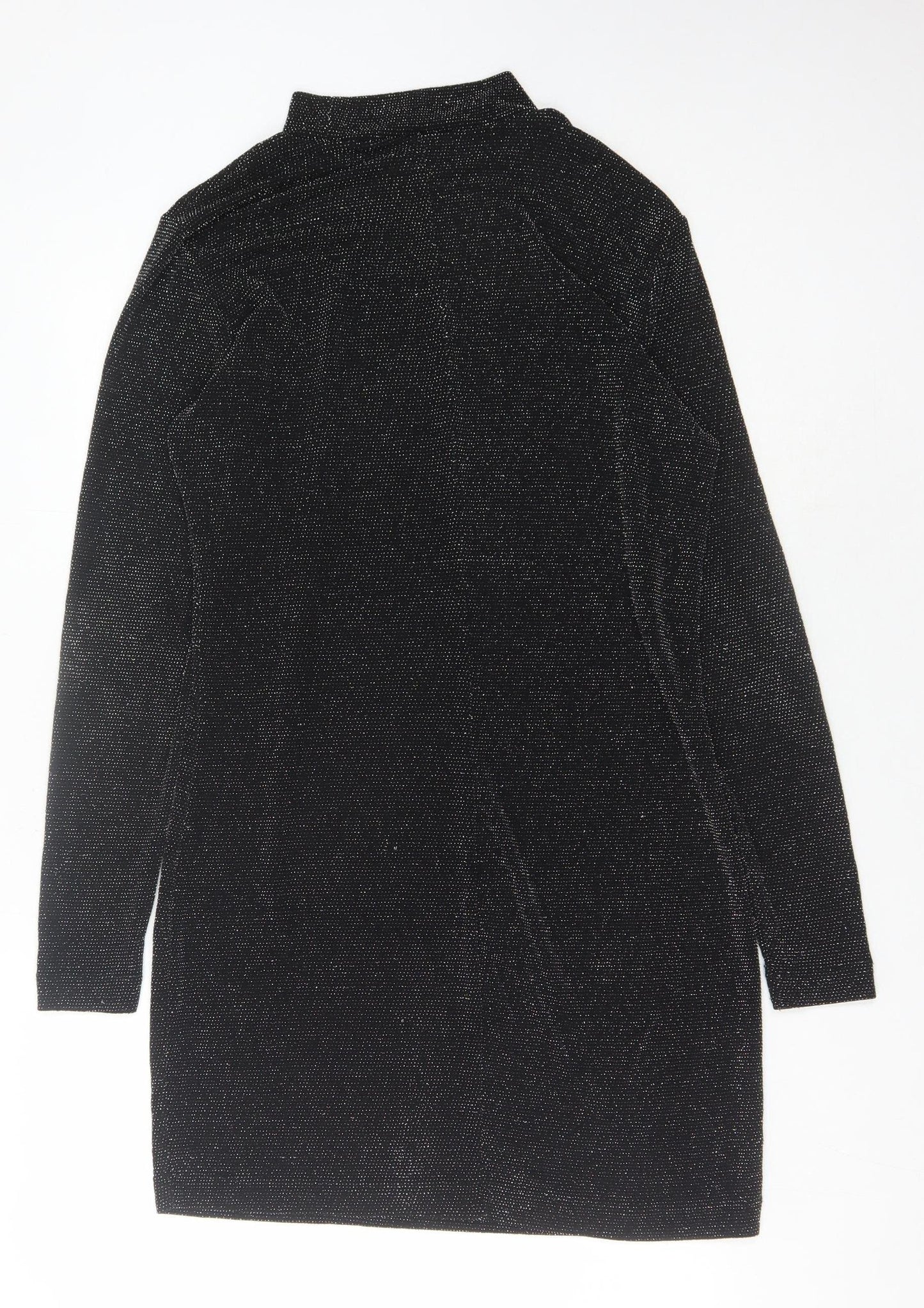 Monki Women's Black Glitter Dress L High Neck