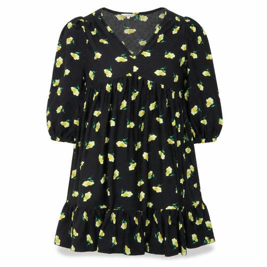 Front view of Miss Selfridge Women's Black Floral Dress UK 10