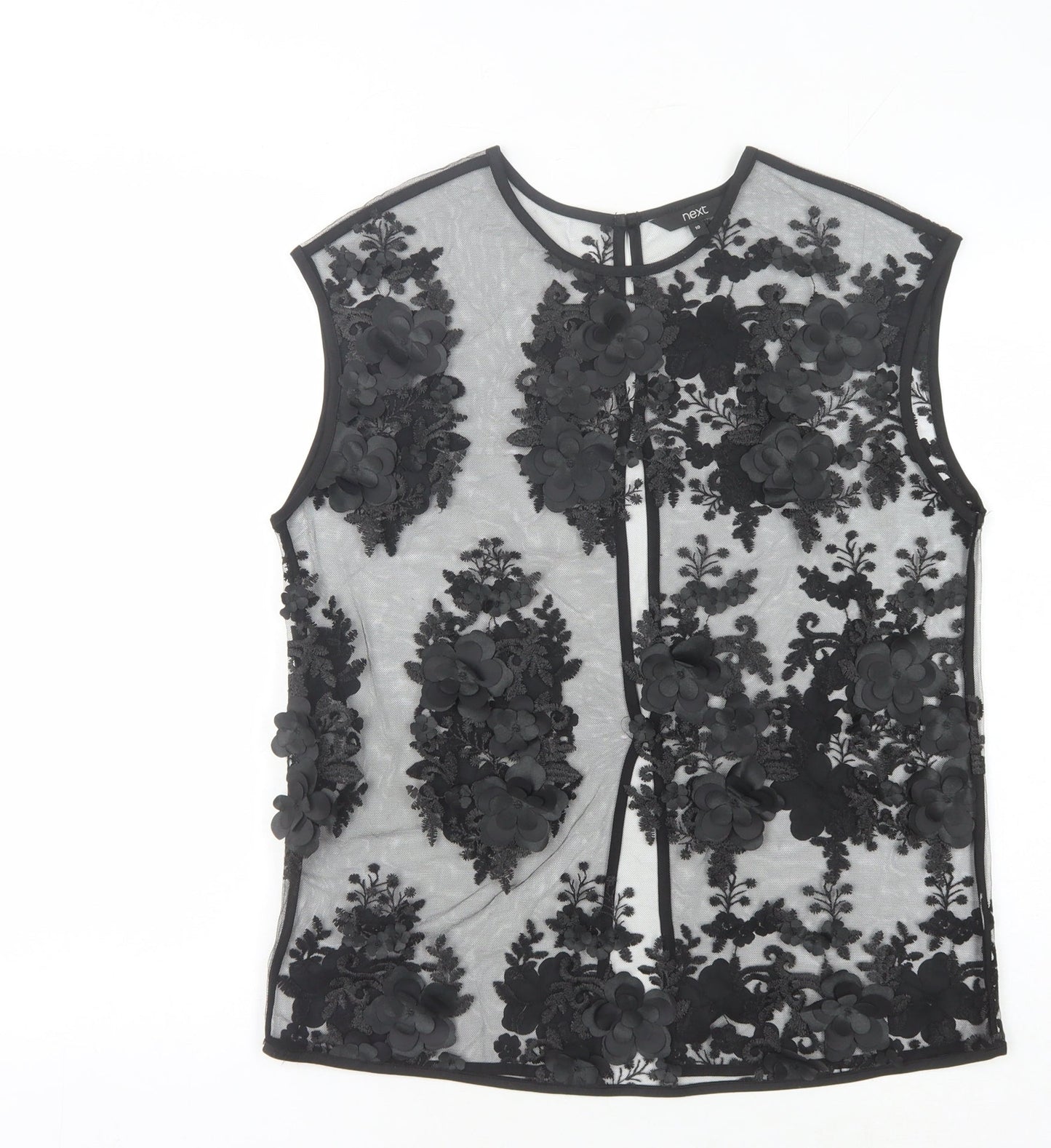 Next Women's Black Floral Sheer Blouse - Size 10