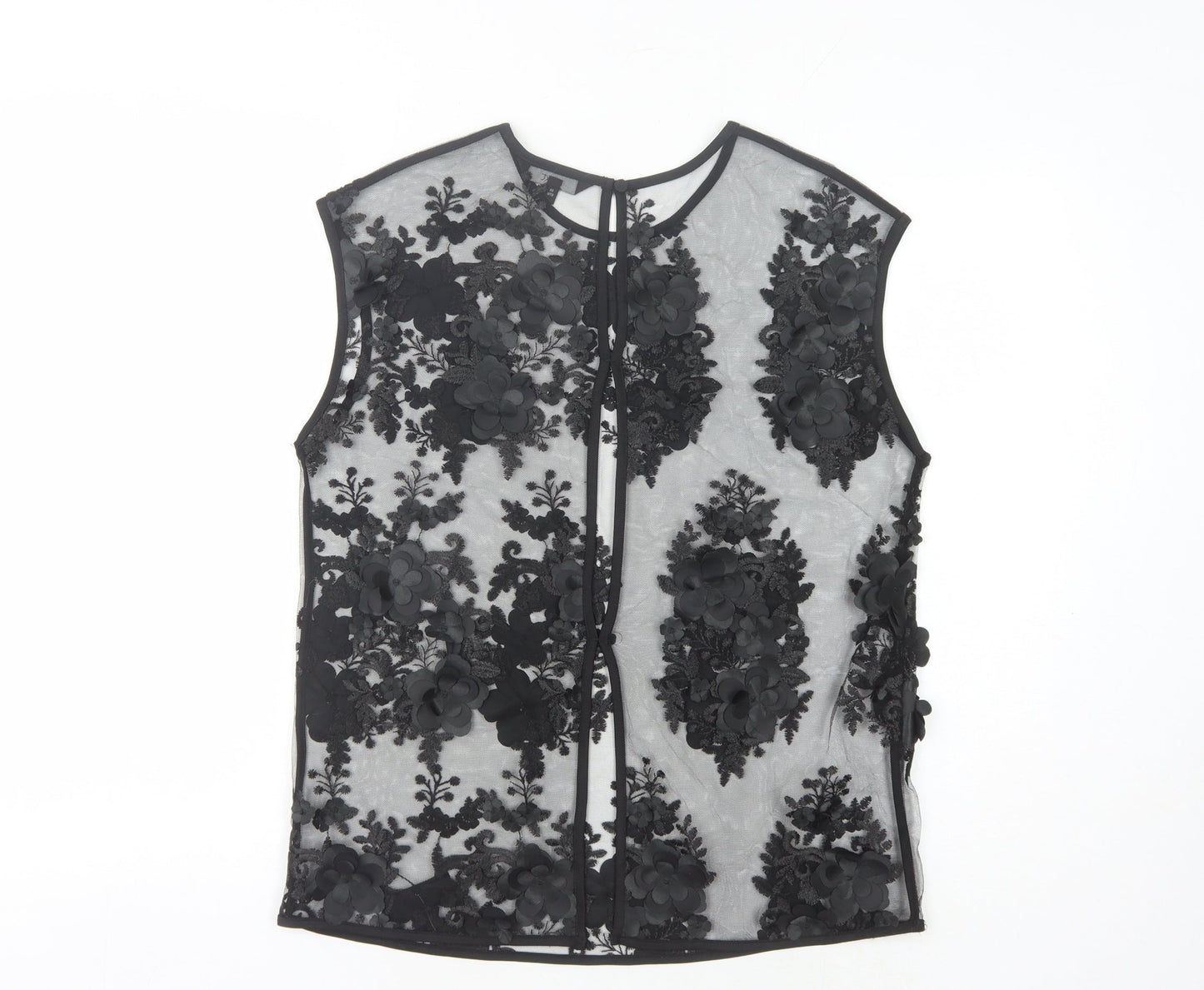 Next Women's Black Floral Sheer Blouse - Size 10
