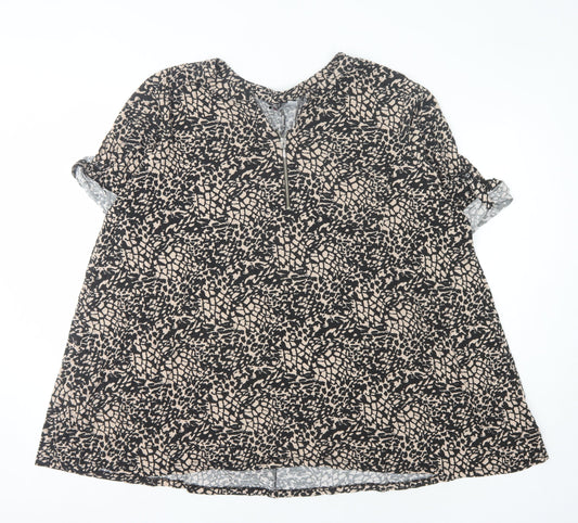 Yours Women Black Animal Print Blouse Size 22 V-Neck