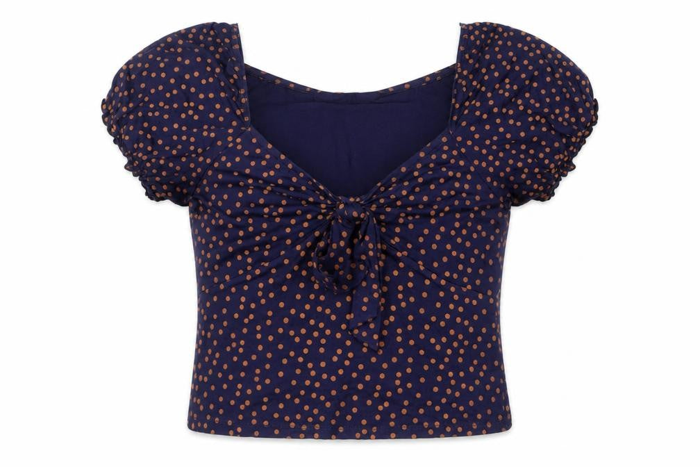 Miss Selfridge Teens Blue Polka Dot Cropped Blouse UK 6