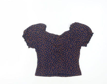 Miss Womens Selfridge Blue Polka Dot Cropped Blouse UK 6