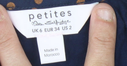 Miss Womens Selfridge Blue Polka Dot Cropped Blouse UK 6