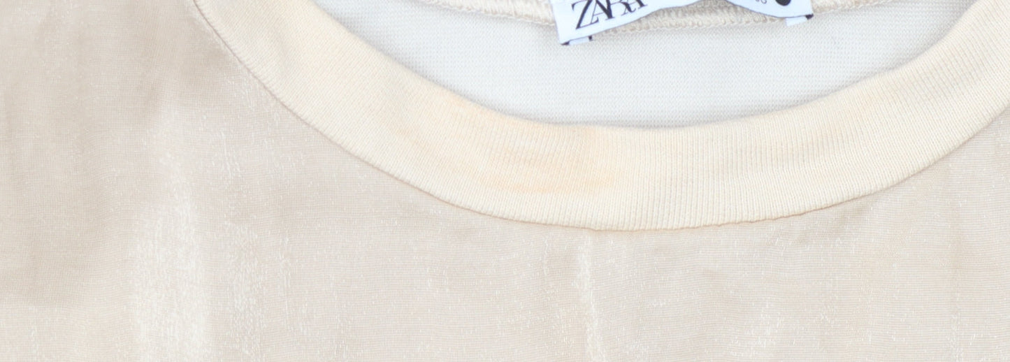 Zara Women's Beige Crew Neck Sweatshirt Size 12