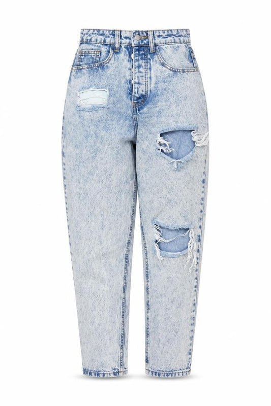 PrettyLittleThing Women's Blue Acid Wash Mom Jeans, Size 6