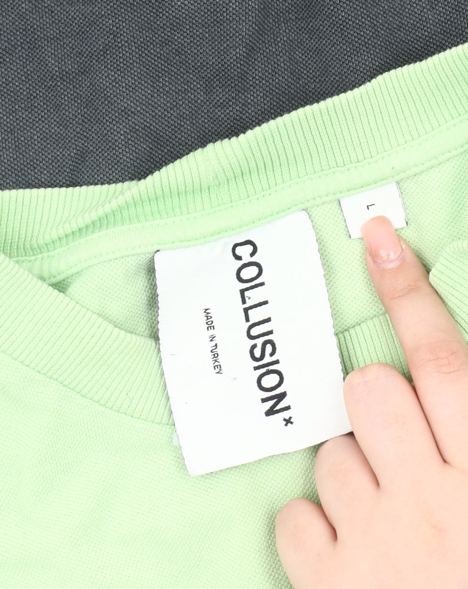 Collusion Men's Green L T-Shirt with Logo Accent