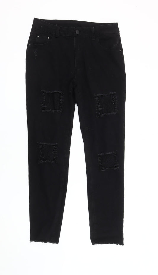 ROMWE Women's Black Skinny Jeans, Distressed, Size L