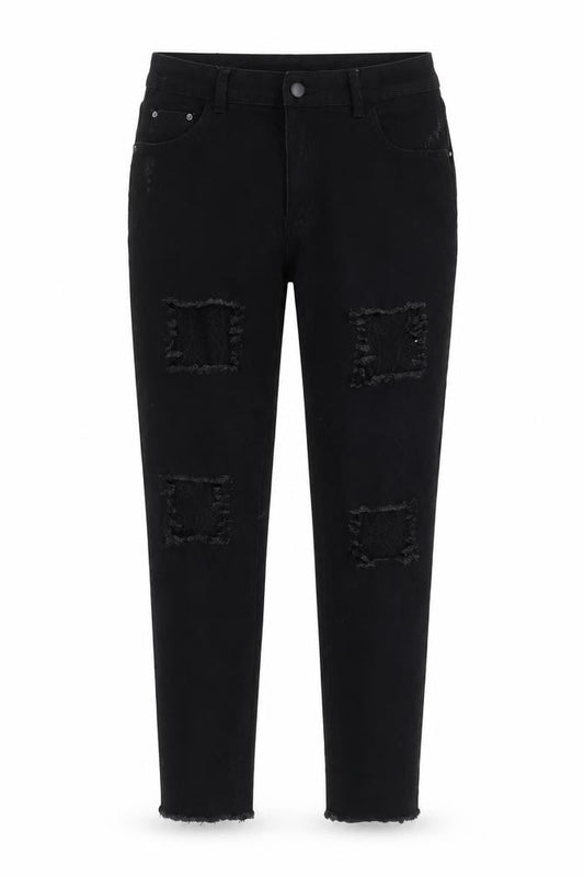 ROMWE Women's Black Skinny Jeans, Distressed, Size L