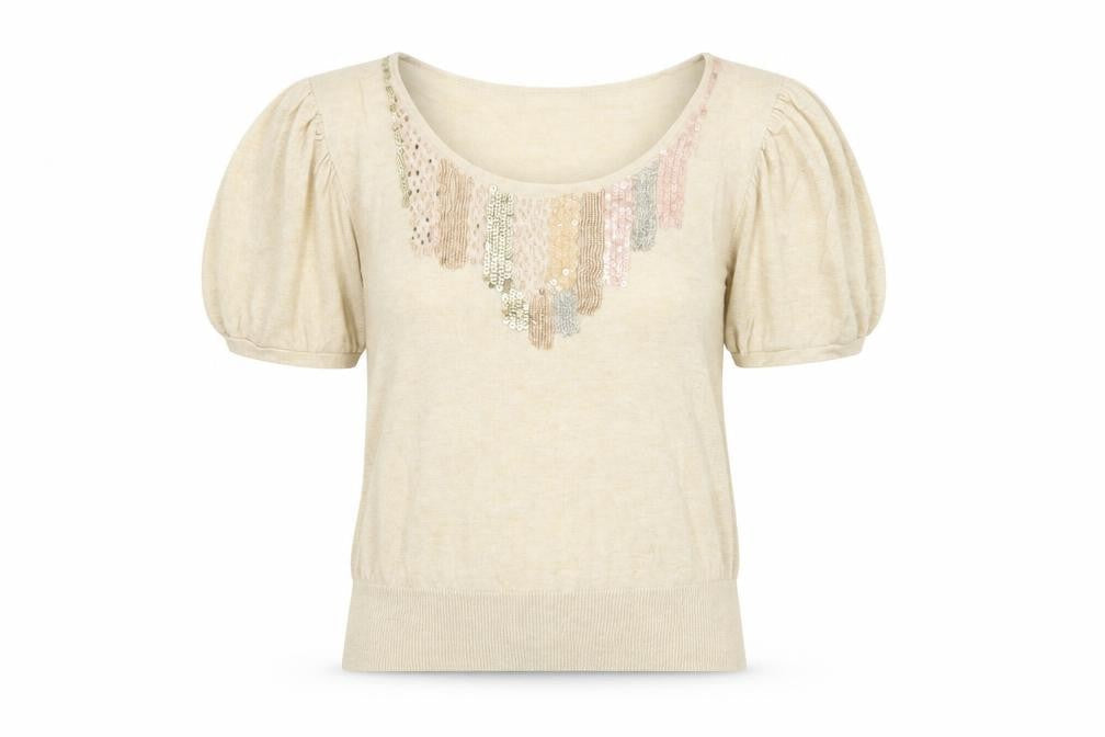 Debenhams Women's Beige Cotton Sequin Pullover Jumper