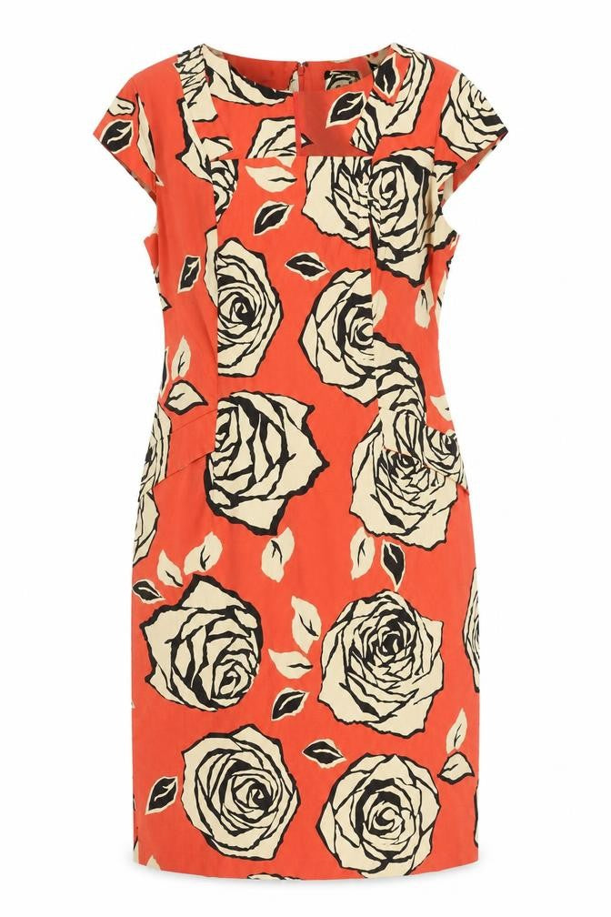 Roman Women's Orange Floral Short Sleeve Dress
