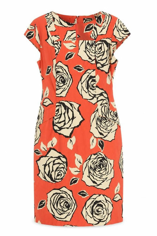Roman Women's Orange Floral Short Sleeve Dress
