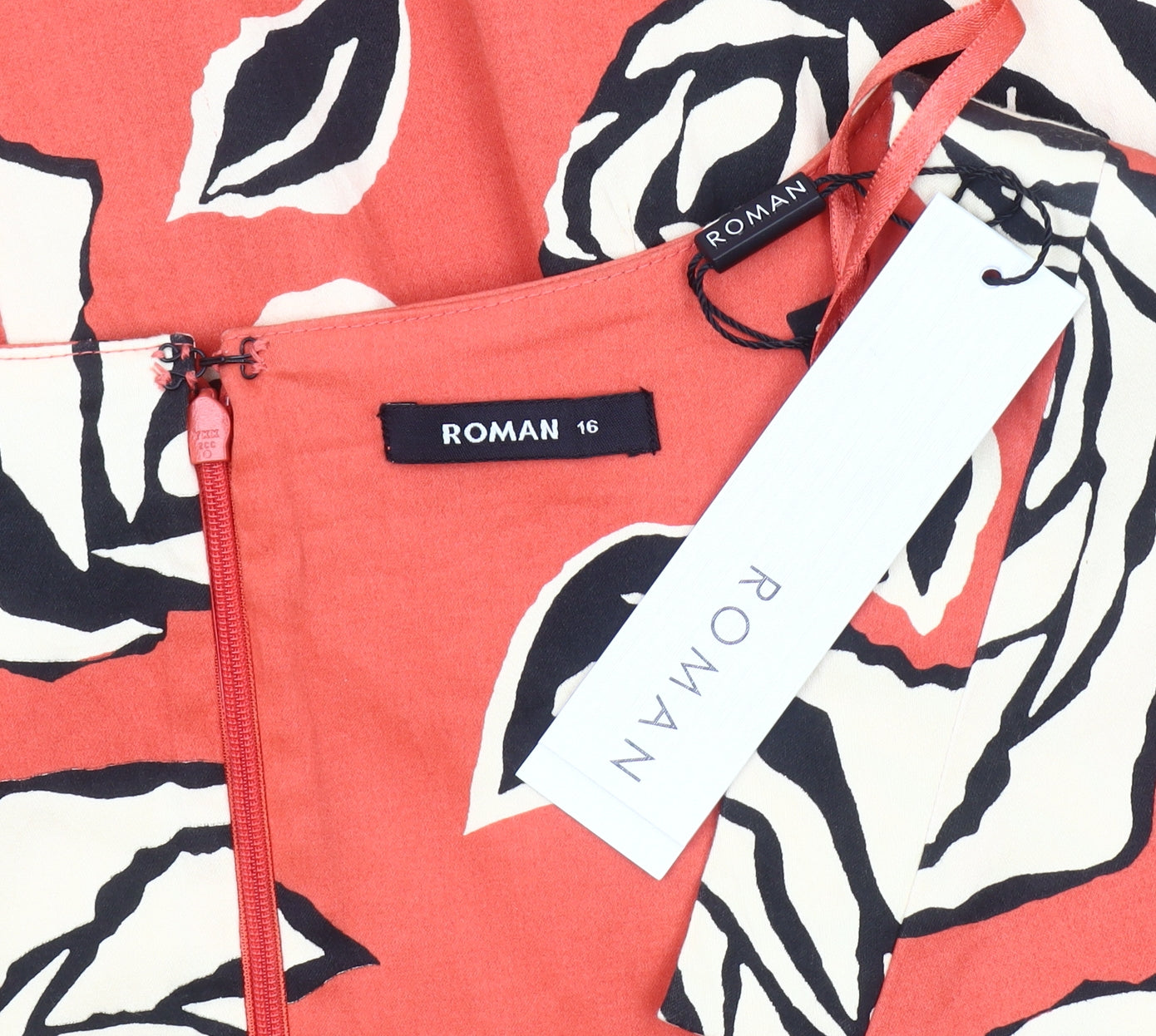 Roman Women's Orange Floral Short Sleeve Dress