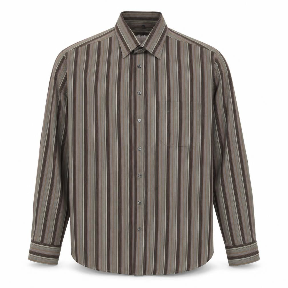 Authentic Men's Brown Striped Long Sleeve Shirt L