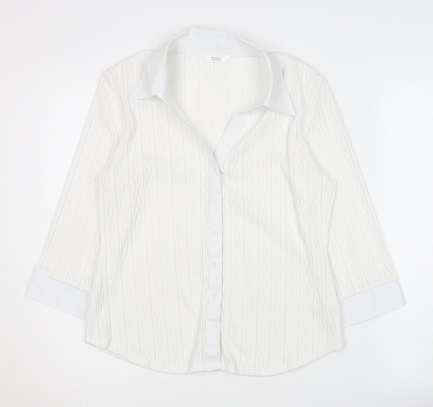 Marks and Spencer White Button-Up, UK 14, Women's Classic Shirt