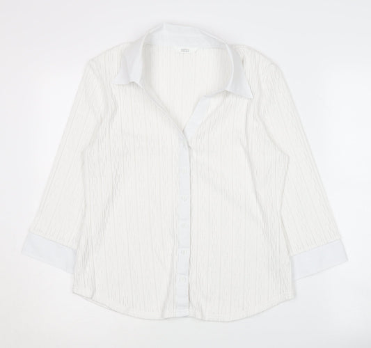 Marks and Spencer White Button-Up, UK 14, Women's Classic Shirt