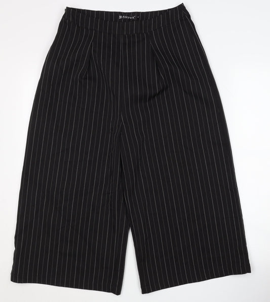 Allegra K Women's Black Striped Trousers, M, Wide-Leg
