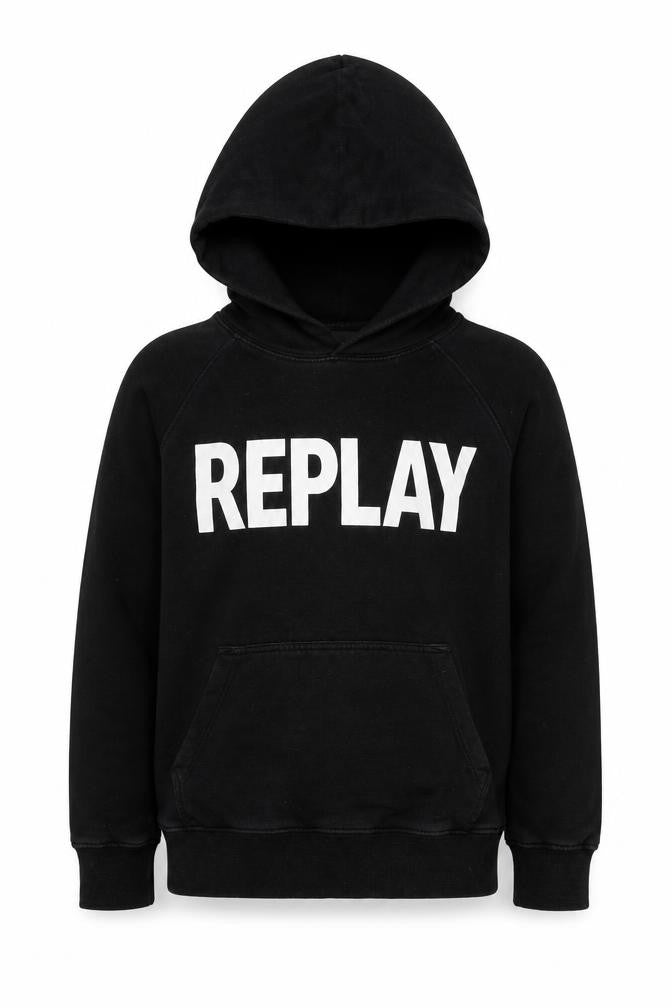 Replay Boys Black Hoodie, Size 10, Cotton Pullover