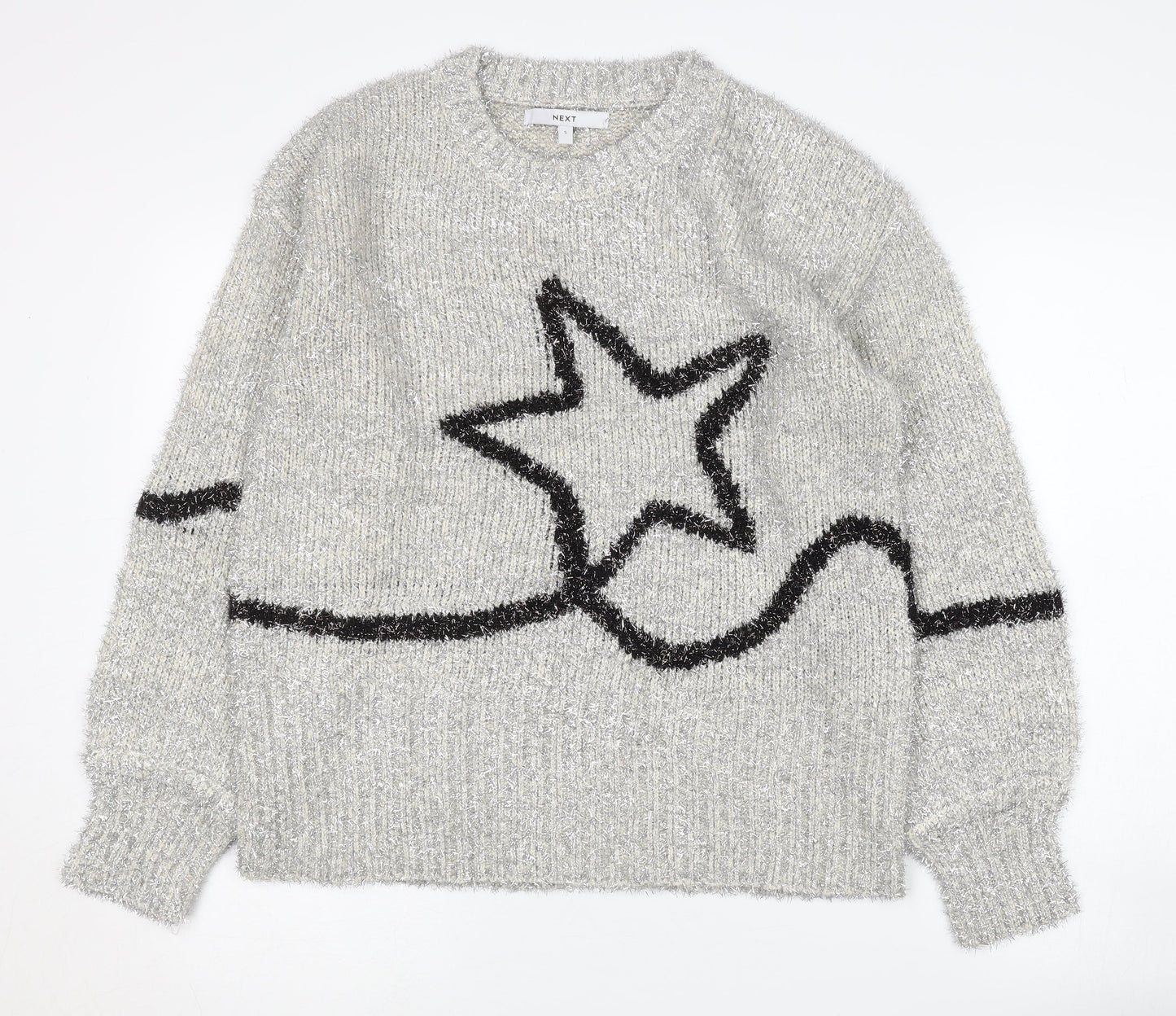 Next Women's Grey Star Pullover Jumper, Size S, Crew Neck