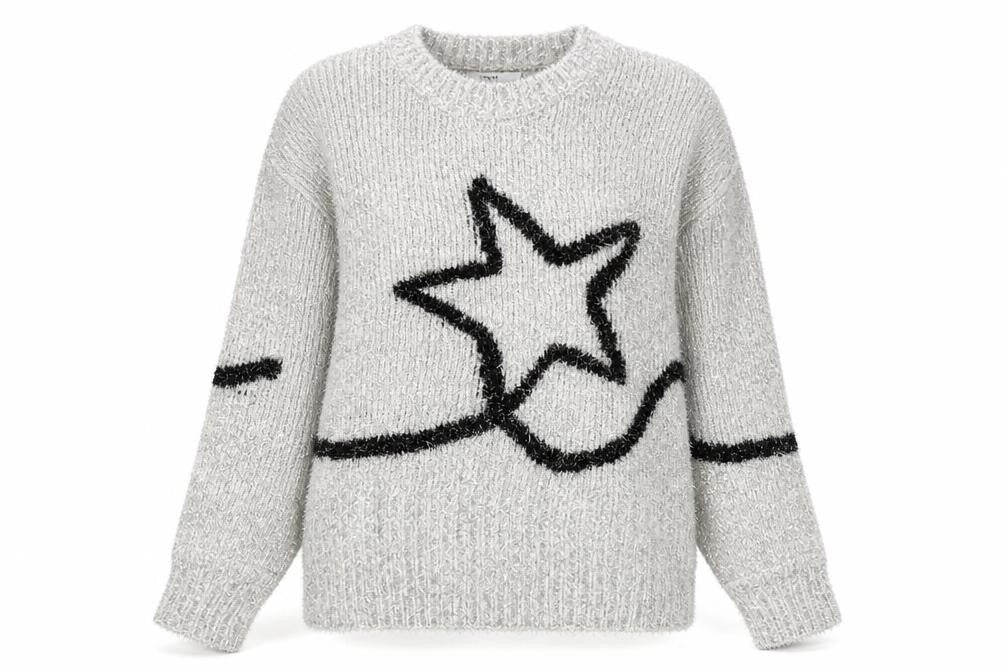 Next Women's Grey Star Pullover Jumper, Size S, Crew Neck