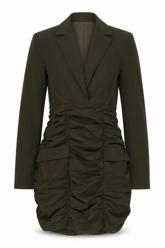 Zara Women's Green Ruched Dress Size S, Long Sleeve