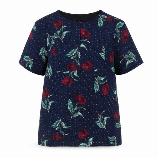 Marks and Spencer Women's Blue Floral Short Sleeve Top