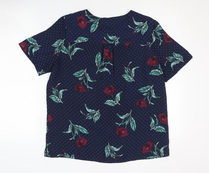 Marks & Spencer Women's Blue Floral Short Sleeve Top