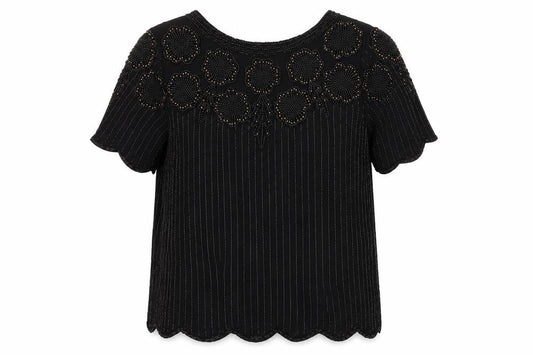 RIBBEL Women's Black Beaded Silk Blouse XL