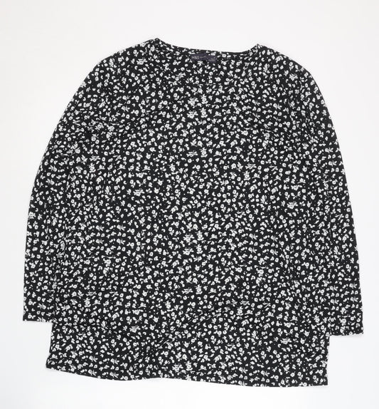 M&S Women's Black Floral Blouse UK18 Long Sleeve