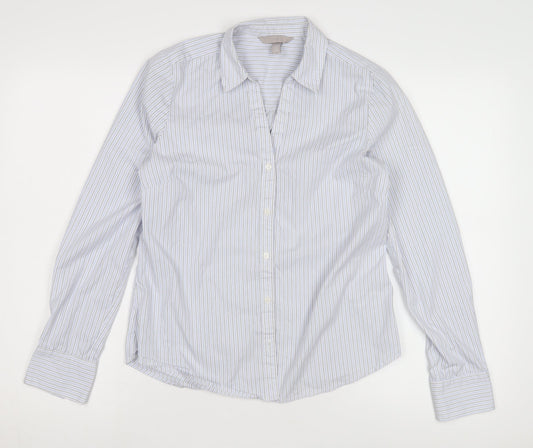H&M Women's White Striped Button-Up Shirt UK 10