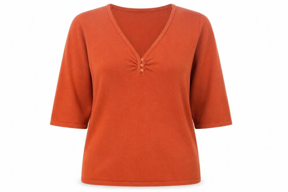 BHS Women's Orange V-Neck Pullover Jumper Size 14 Petite