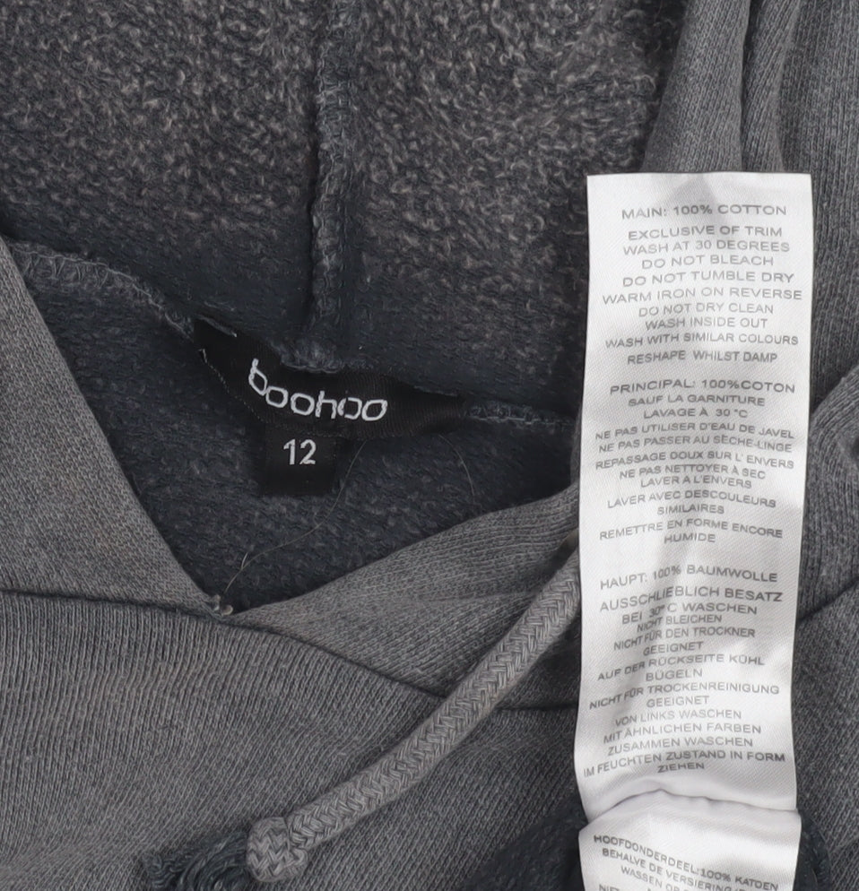 Boohoo Grey Unisex Pullover Hoodie - Size 12 Plus