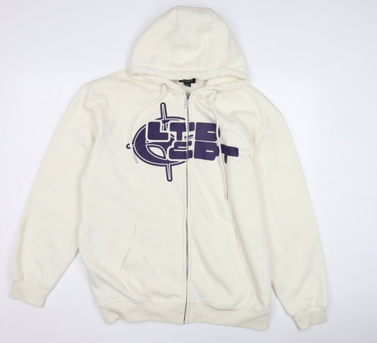 boohooMAN Men's White Full Zip Hoodie S