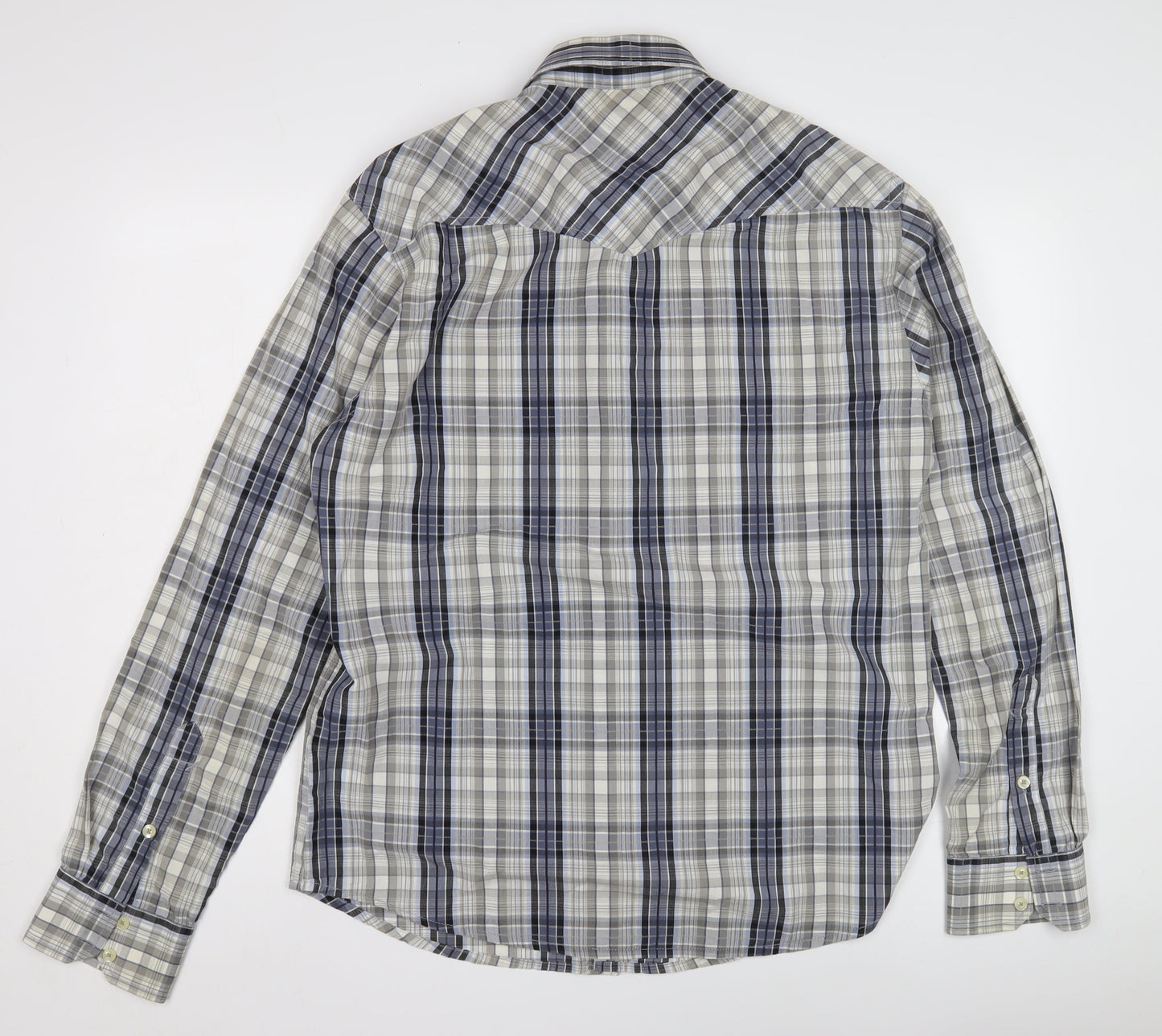 Premium Vintage Men's Blue Plaid Long Sleeve Shirt L