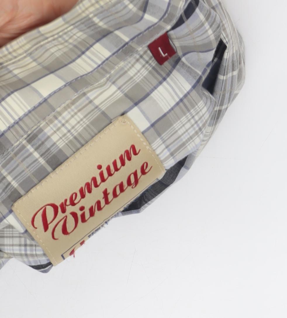 Premium Vintage Men's Blue Plaid Long Sleeve Shirt L