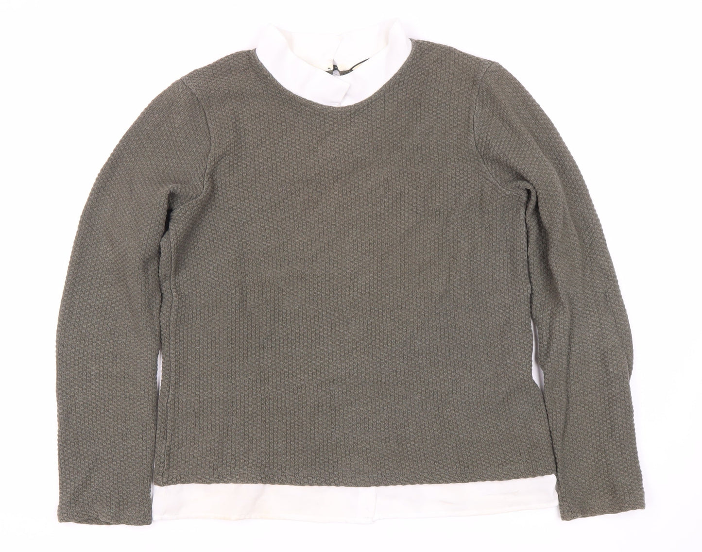NAF NAF Women's Grey Collared Knit Top, M, Button Accent