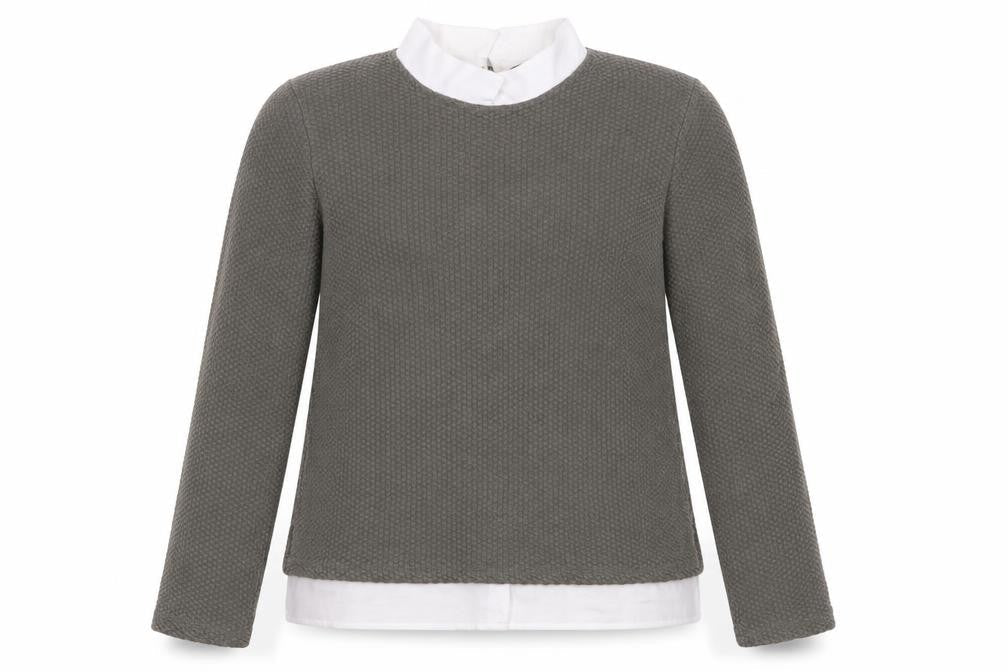 NAF NAF Women's Grey Collared Knit Top, M, Button Accent