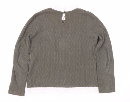 NAF NAF Women's Grey Collared Knit Top, M, Button Accent