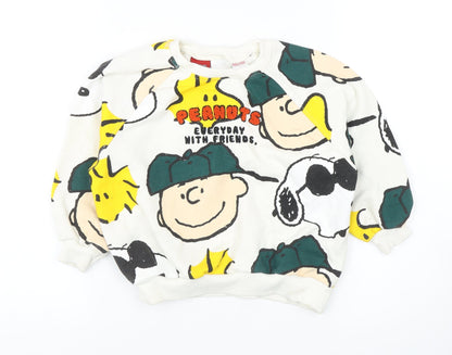 Additional front view of Zara boys’ multicoloured cartoon sweatshirt 4-5 years - peanuts crew neck