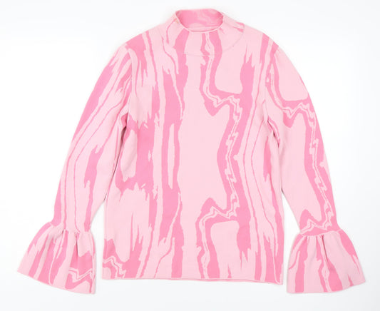 River Island Women’s Pink Mock Neck Bell Sleeve Jumper