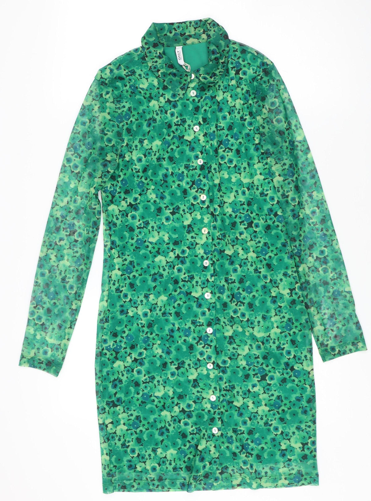 ONLY Women's Green Floral Shirt Dress - Size S